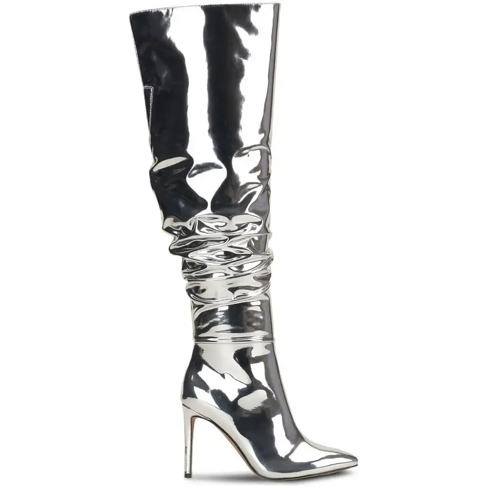 INC INTL Concepts Wmn Iyonna Over the Knee Slouch Boot Sz US 5M Silver Patent